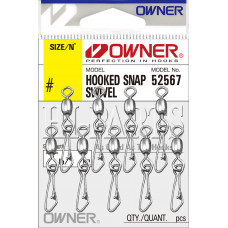 OWNER Застежка с вертлюгом Hooked Snap Swivel №4/0 3шт
