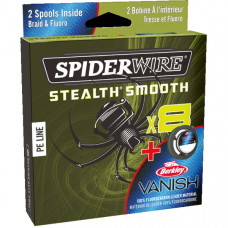 Леска плетеная+флуорокарбон SPIDER WIRE® STEALTH® SMOOTH X8 PE BRAID & FLUOROCARBON - 0.15&0.40mm / 150&45m /16.5&10.0kg - MOSS GREEN/CLEAR