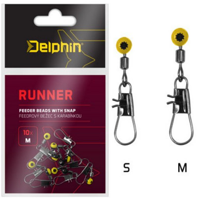 Бусина с карабином Delphin RUNNER Feeder Runner with Snap - S / 10шт.